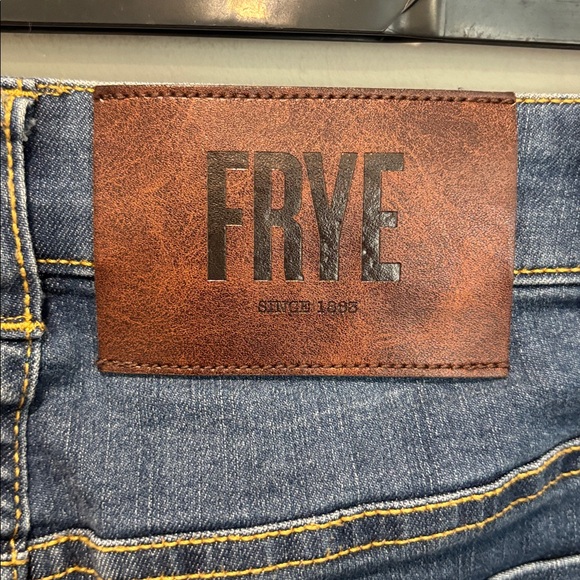 FRYE Wide Leg Jeans Raw Hem Blue Denim High Rise Patch Pockets Size 25 - Picture 8 of 14